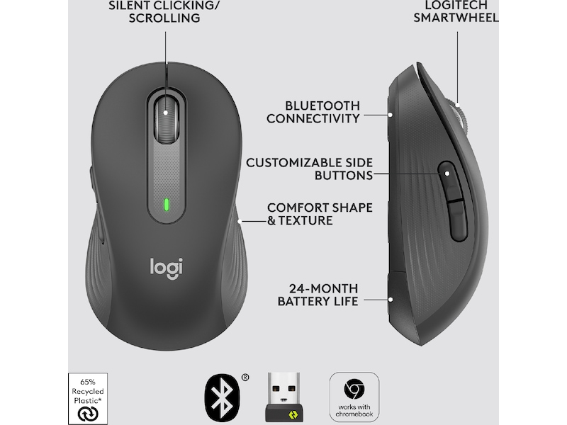 Logitech Signature M650 Large trådløs mus Grafittgrå Mus