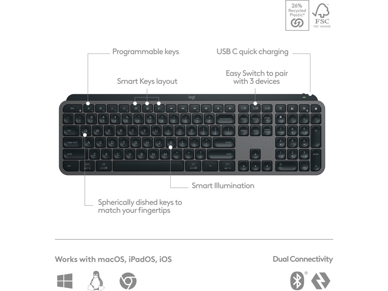 Logitech MX Keys S Trådløst Tastatur (graphite) Tastatur