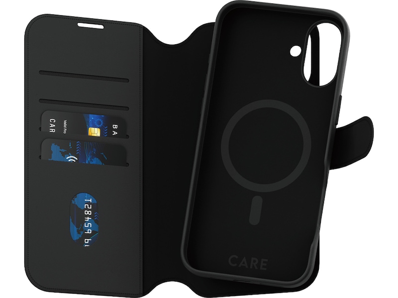PanzerGlass CARE iPhone 16 Plus Tango 2-i-1 Lommebokdeksel (sort) Deksel til mobiltelefon