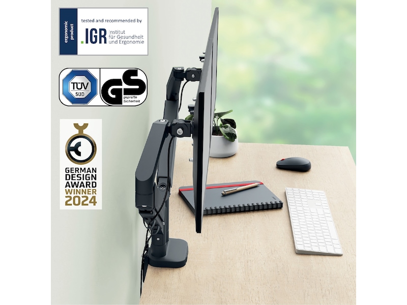 Leitz Ergo Skjermarm dobbel, plassbesparende, 17”-32” flat/buet skjerm Bord og veggfeste