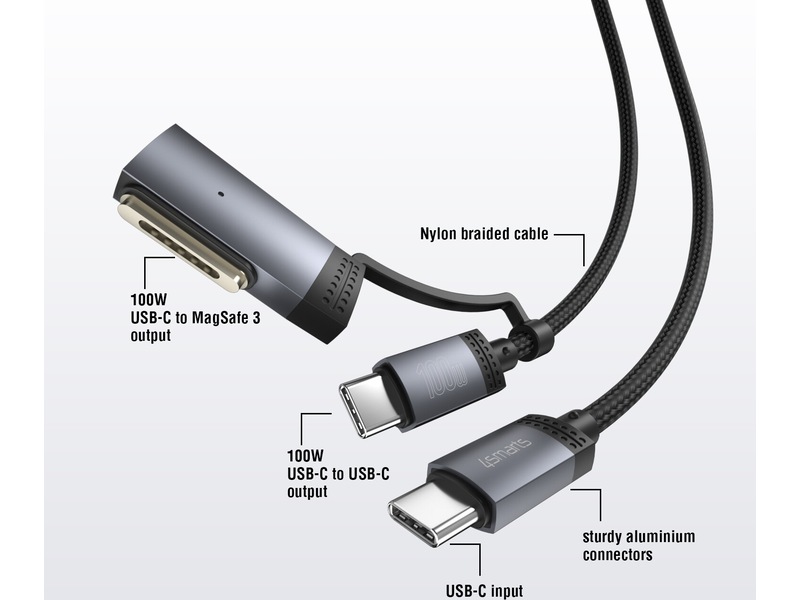 4smarts MagSafe 3 Adapter og USB-C kabel 2m (sort) USB-kabler