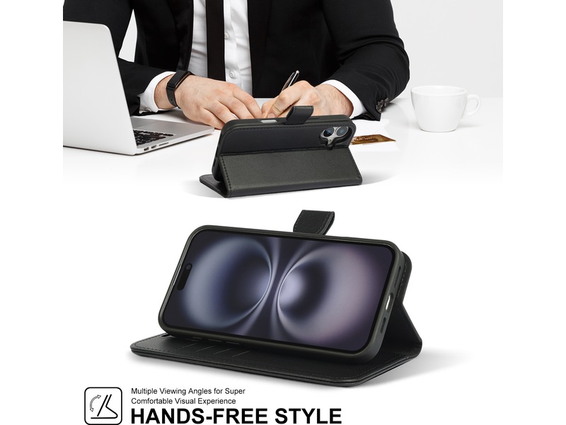 iiglo iPhone 16 Plus 2-i-1 Lommebokdeksel (sort) Deksel til mobiltelefon