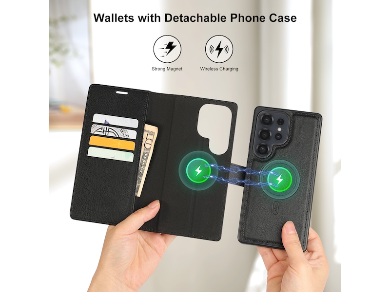 iiglo Galaxy S25 Ultra 2-i-1 Lommebokdeksel (sort) Deksel til mobiltelefon