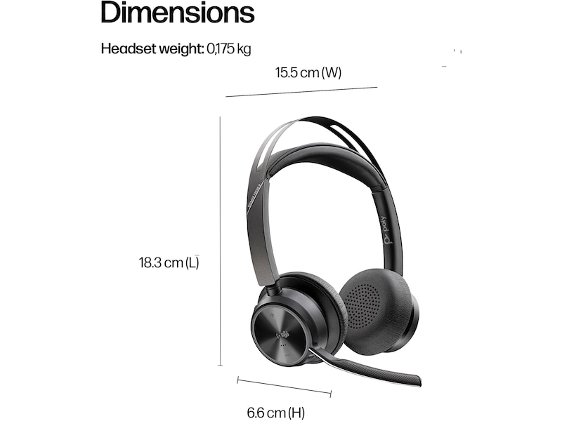 HP Poly Voyager Focus 2 MS USB-C trådløst headset Hodesett, trådløse