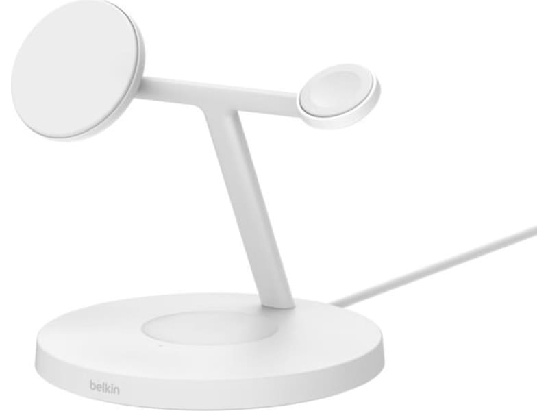 Belkin 3-i-1 Qi2 15W ladestativ (hvit) Trådløs lader