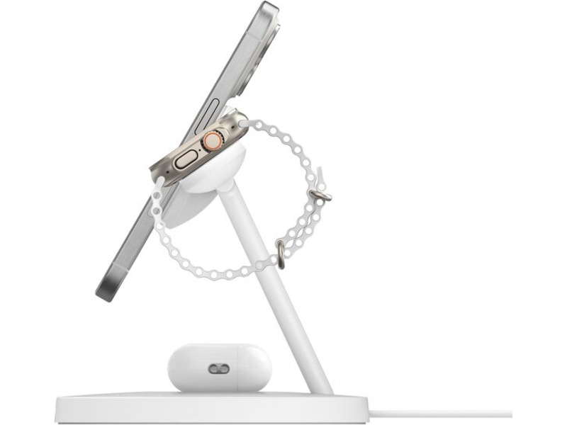 Belkin 3-i-1 Qi2 15W ladestativ (hvit) Trådløs lader