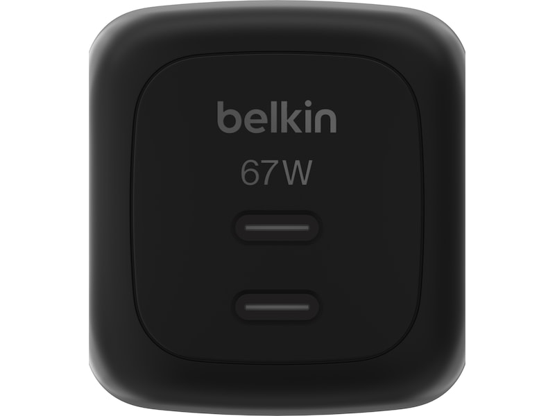 Belkin Dual USB-C PD GaN 67W vegglader (svart) Mobilladere