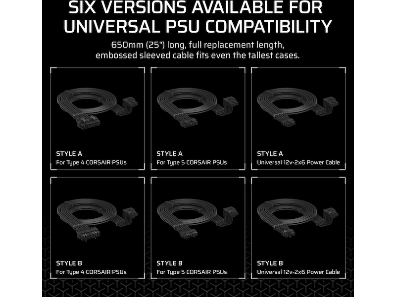 Corsair PSU 90° 12V-2x6 stil A-kabel Tilbehør