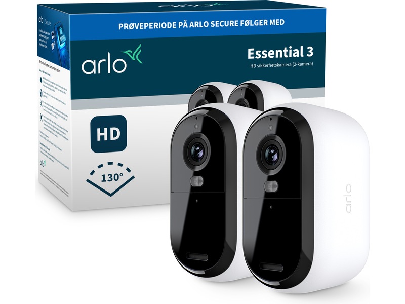Arlo Essential 3 HD utendørs overvåkningskamera 2-pakning Overvåkningskameraer