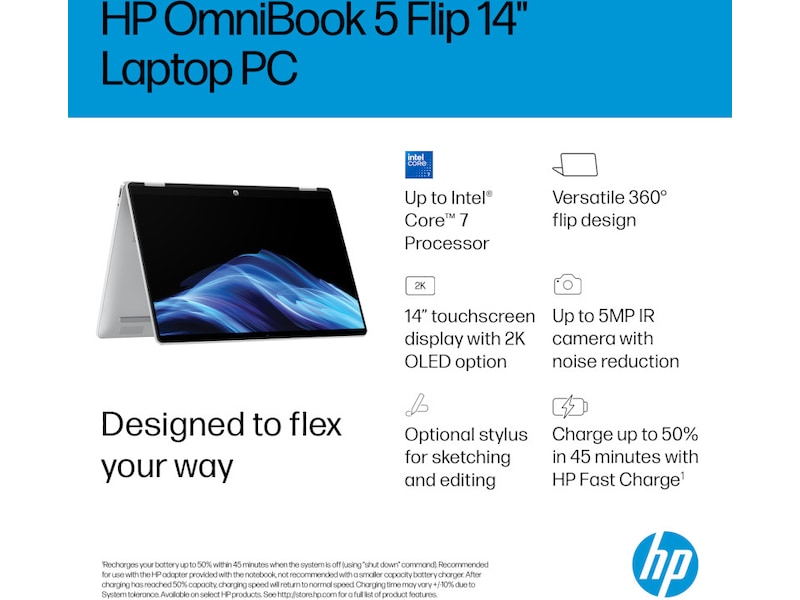HP OmniBook 5 Flip 14-fp0073no 14" 2K OLED Touch -B-Grade Demo bærbar PC