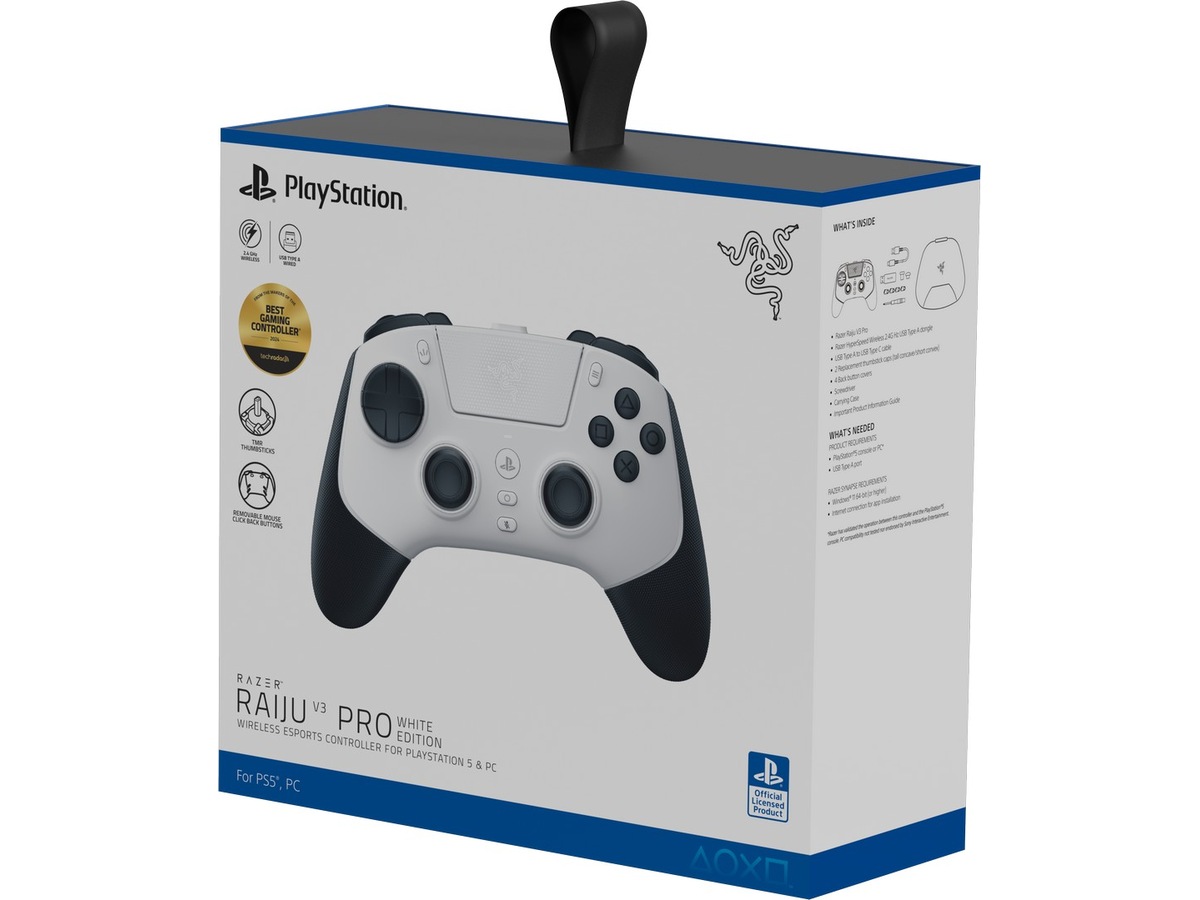 Razer Raiju V3 Pro trådløs kontroller for PS5 og PC (hvit) Tilbehør til PS5