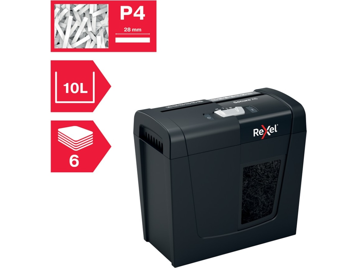 Rexel Makuleringsmaskin Secure X6, krysskutt P4 (sort) Makuleringsmaskiner
