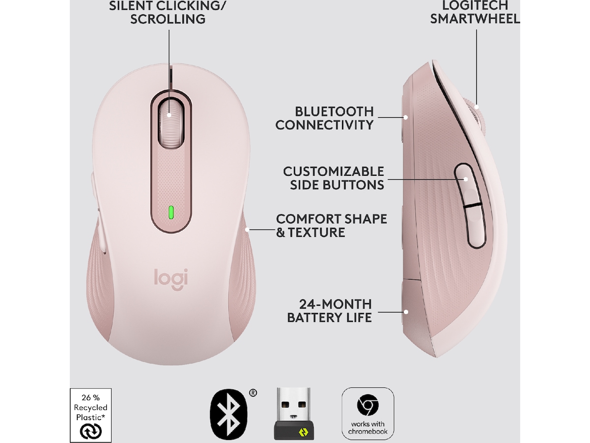 Logitech Signature M650 Medium  trådløs mus Rosa Mus