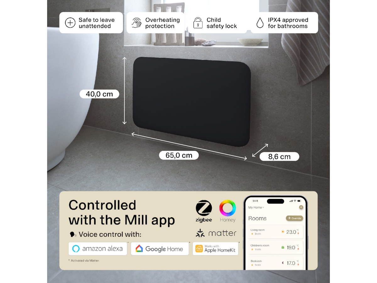 Mill Invisible Smart WiFi Gen 4 panelovn 700W (sort) Panelovner