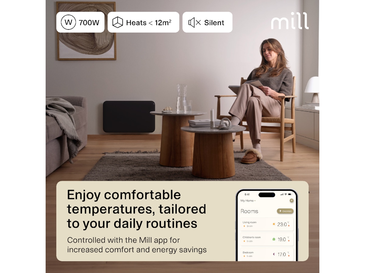 Mill Invisible Smart WiFi Gen 4 panelovn 700W (sort) Panelovner