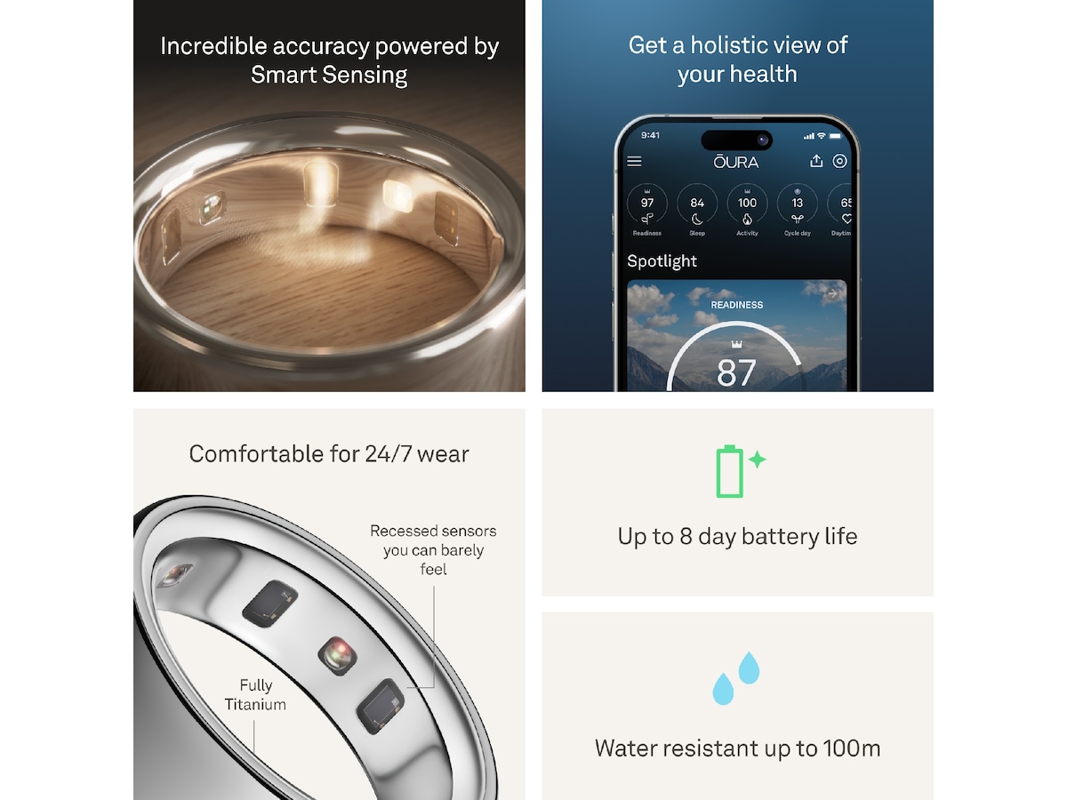 Oura Ring 4 Smart Ring str. 10 (sølv) -B-Grade Demo tilbehør til mobiler & klokker