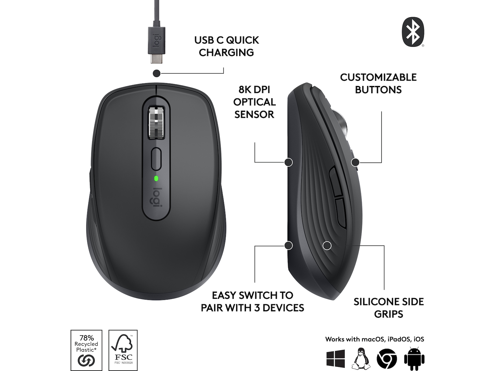 Logitech MX Anywhere 3S trådløs mus (graphite) Mus