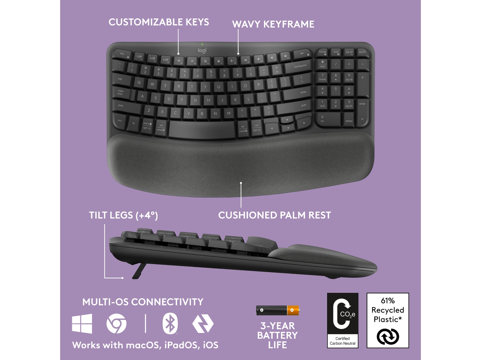 Logitech Wave Keys for Business trådløst tastatur (grafitt) Tastatur