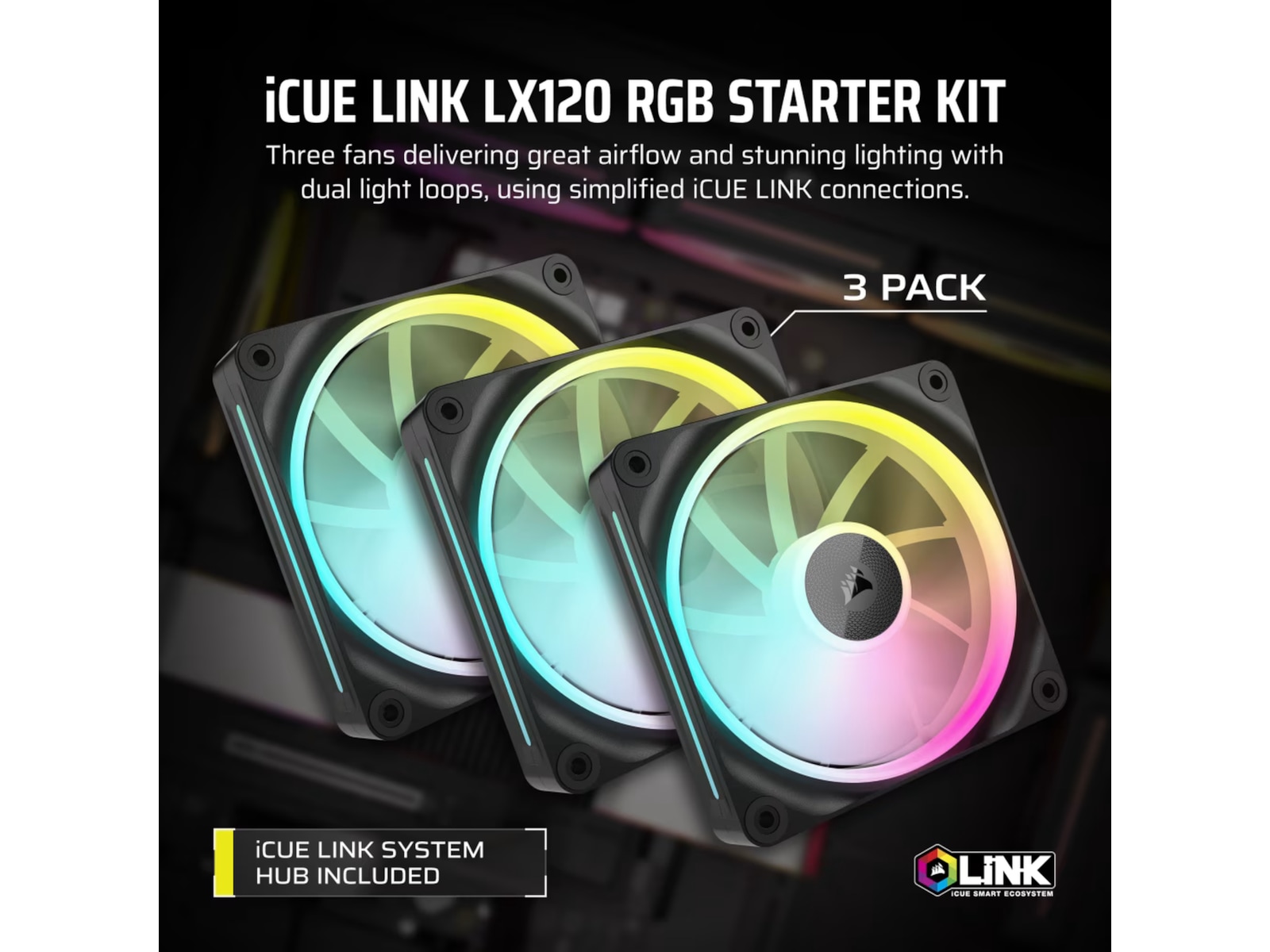 Corsair iCue Link LX120 RGB Vifte 3pk (sort) Vifter