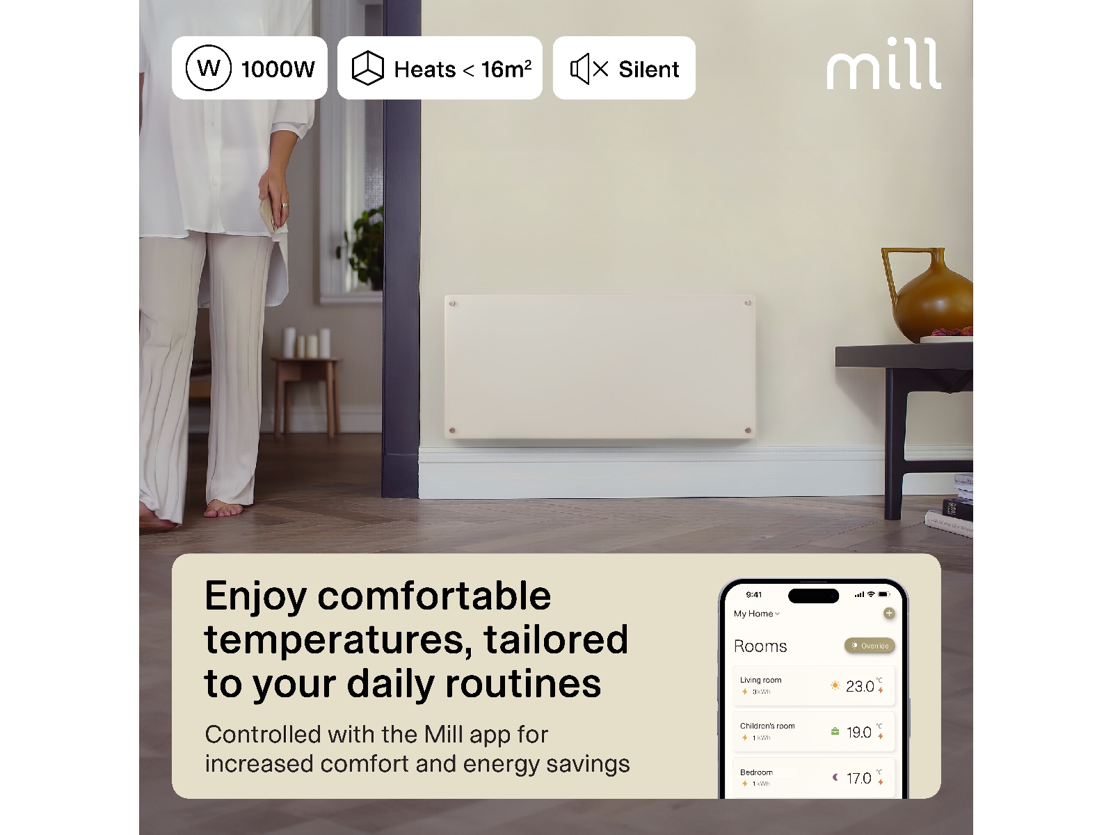 Mill Glass Smart WiFi Gen 4 panelovn 1000W Panelovner