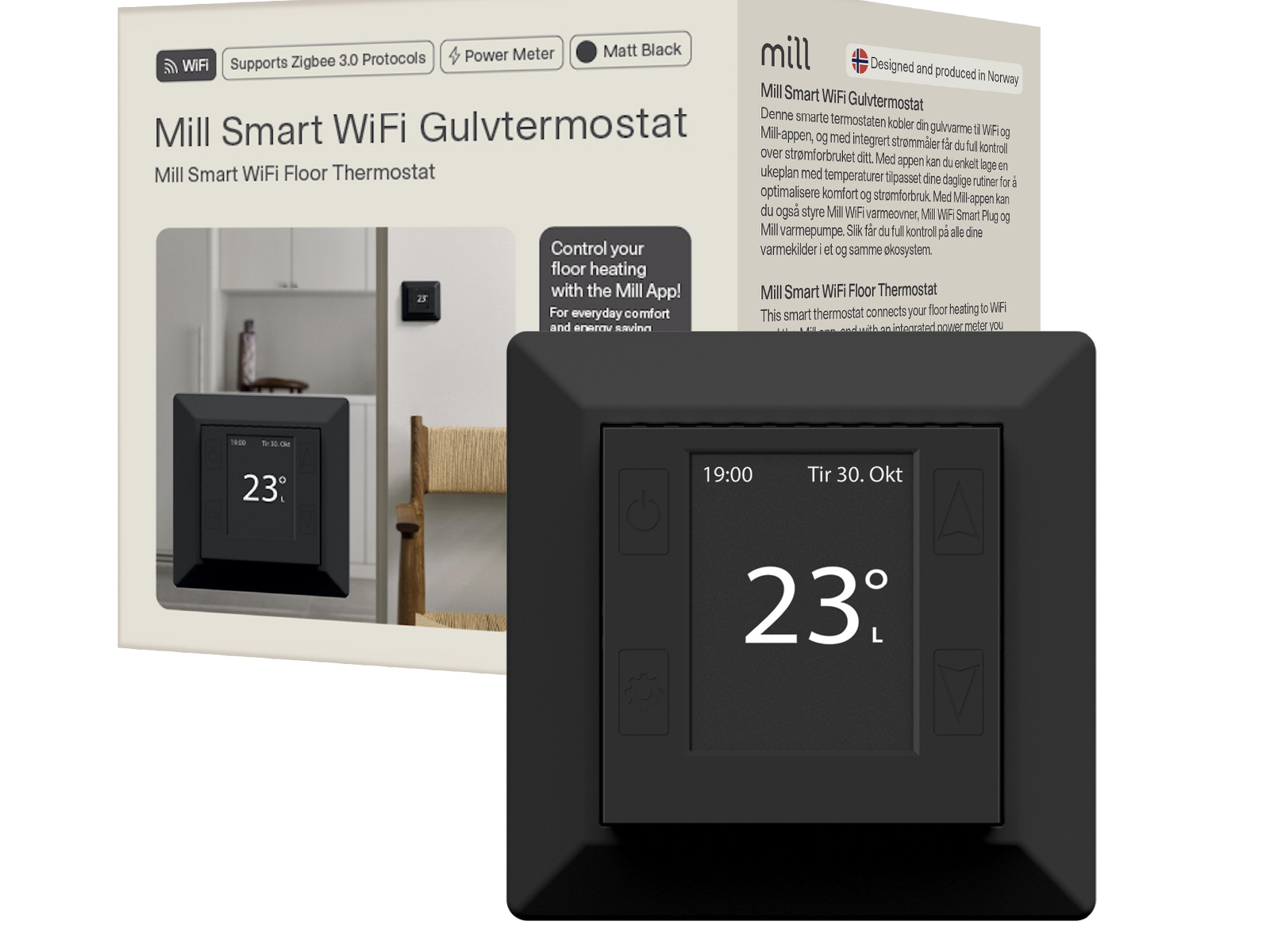 Mill Smart WiFi Gulvtermostat (sort) Tilbehør til varme