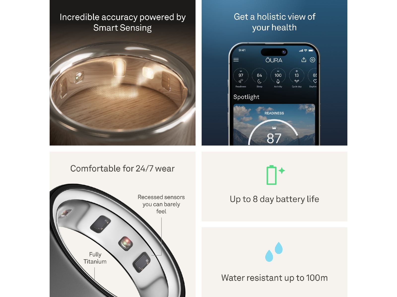 Oura Ring 4 Smart Ring str. 9 (stealth) -B-Grade Demo tilbehør til mobiler & klokker