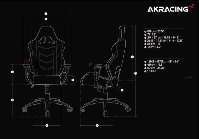 AKRacing Core LX Plus gamingstol mål AKRacing Core LX Plus gamingstol mål