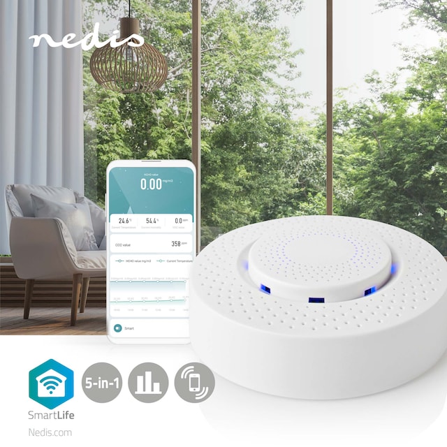 Nedis SmartLife luftkvalitetsmonitor Wi-Fi, hvit Nedis SmartLife luftkvalitetsmonitor Wi-Fi, hvit