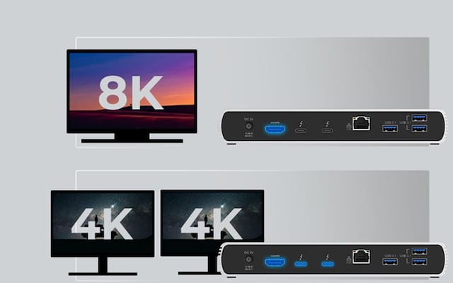 Støtte for to 4K-skjermer eller én 8K-skjerm.