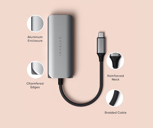 Elegant aluminiumskapsel, og en flettet kabel med forsterket hals